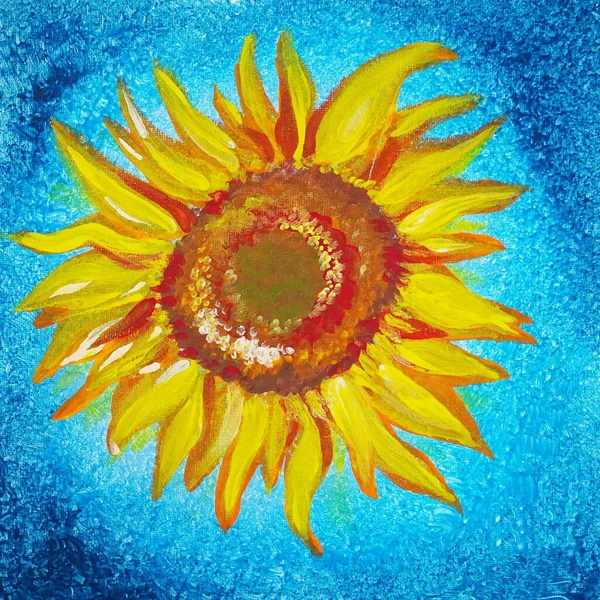 Drawing Sunflowers Blue Vase Picture Contains Interesting Idea Aesthetic Pleasure — Foto de Stock