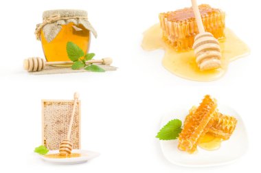 Beyaz arkaplan kırpma yolu üzerinde bal grubu