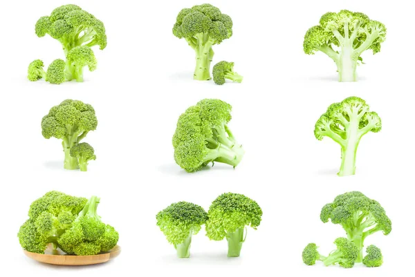 Kumpulan brokoli floret close-up terisolasi pada latar belakang putih — Stok Foto