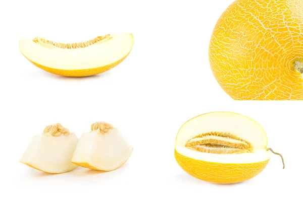 Collage de melón amarillo aislado sobre fondo blanco —  Fotos de Stock