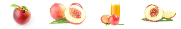 Набор спелых персиков изолирован на белом фоне. — стоковое фото