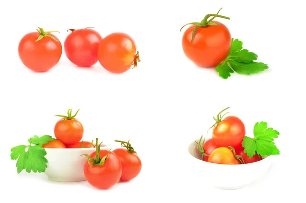 Collage di pomodori su uno sfondo bianco isolato — Foto Stock