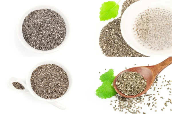 Collage de semillas sanas de chía sobre blanco — Foto de Stock