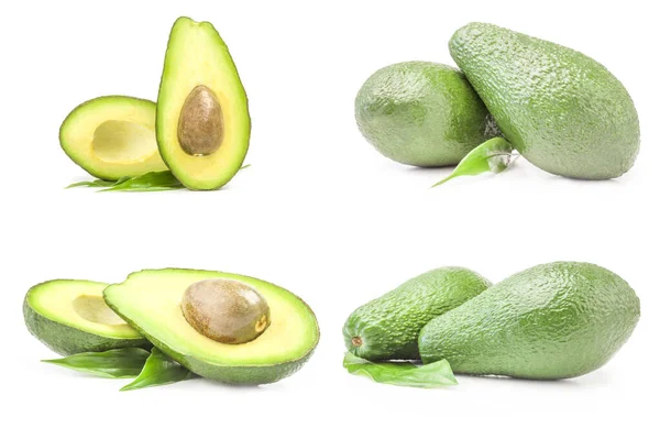 Collage van groene avocado 's geïsoleerd op een witte achtergrond — Stockfoto
