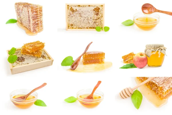 Beyaz arkaplanda izole edilmiş tatlı bal kolajı