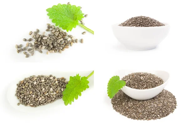 Grupo de semillas de chía nutritivas aisladas sobre un recorte de fondo blanco —  Fotos de Stock