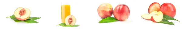 Collection of ripe peaches on a white background cutout — Stock Photo, Image
