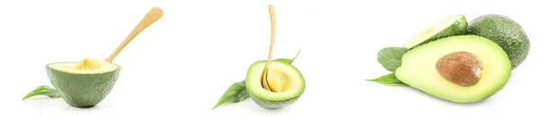 Verzameling van groene avocado 's geïsoleerd over een witte achtergrond — Stockfoto