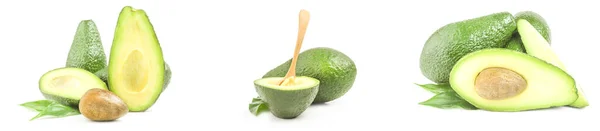 Groep groene avocado 's geïsoleerd op een witte achtergrond — Stockfoto