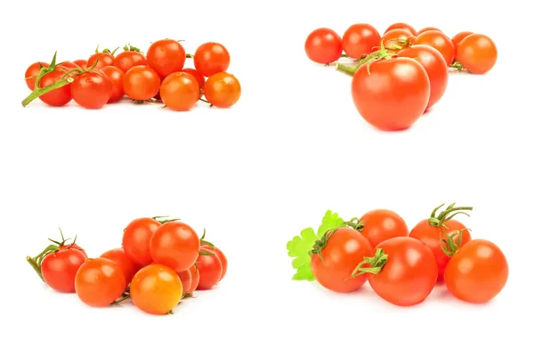 Beyaz arka planda bir grup domates vişnesi. Kesme yolu — Stok fotoğraf