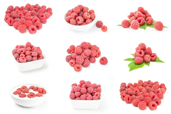 Conjunto de frutas de framboesa isoladas em um recorte de fundo branco — Fotografia de Stock