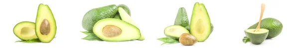 Collage van verse avocado 's geïsoleerd op een witte achtergrond cutout — Stockfoto