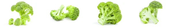 Set van verse groene broccoli geïsoleerd op een witte achtergrond met uitknippad — Stockfoto