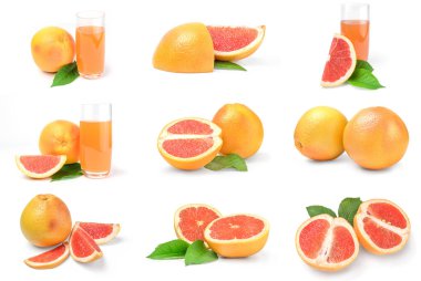 Kırpma yolu ile beyaz bir arkaplanda izole edilmiş greyfurt koleksiyonu