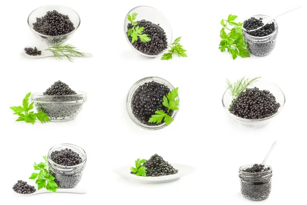 Colagem de caviar de esturjão isolado em branco — Fotografia de Stock