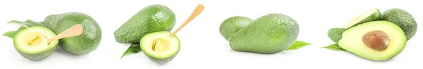 Collage van verse avocado 's geïsoleerd op een witte achtergrond cutout — Stockfoto