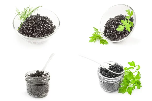 Coleção de caviar de esturjão isolado em um recorte de fundo branco — Fotografia de Stock