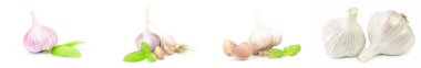 Sarımsak seti beyazda izole edilmiş.