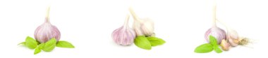 Beyaz bir kesim üzerinde izole Sarımsak Seti