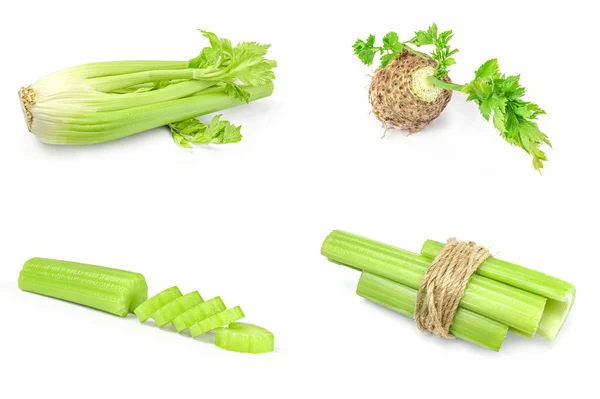 Collage of celeriac isolated on a white background with clipping path — Stock Photo, Image