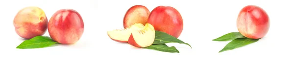 Collage of ripe peaches on a white background clipping path — Stock Photo, Image