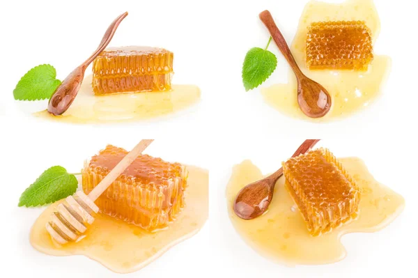 Sammlung von süßem Honig isoliert über weißem Hintergrund — Stockfoto