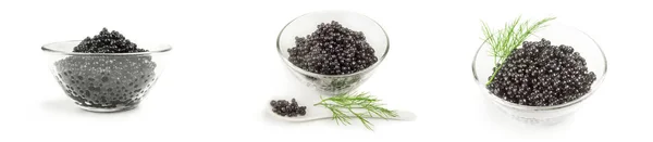 Collage de caviar negro aislado sobre fondo blanco Imagen De Stock
