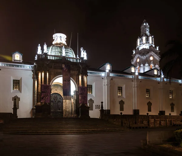Partial night view of the Metropolitan Cathedral of Quito-Ecuador