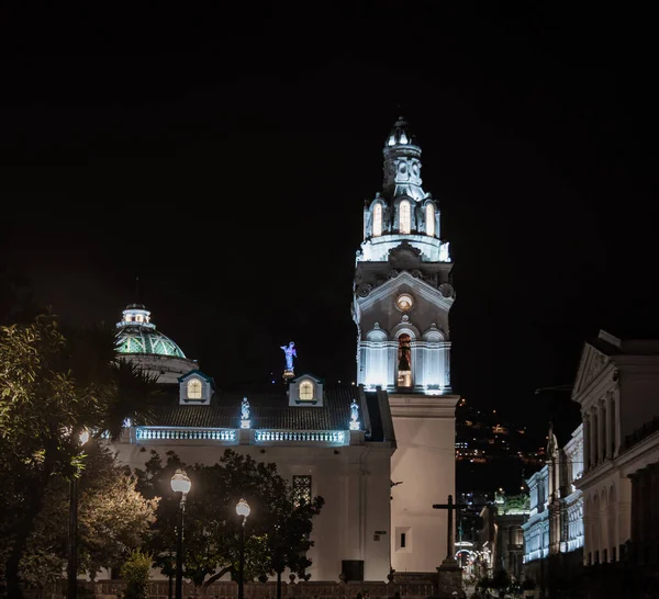 Night view of the virgin of Legarda from the independence square Quito-Ecuador.