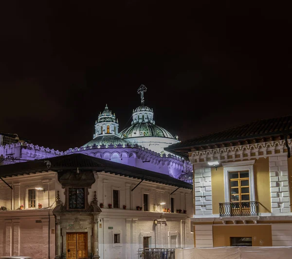 Rear night view of the domes of the church of the company, Quito-Ecuador