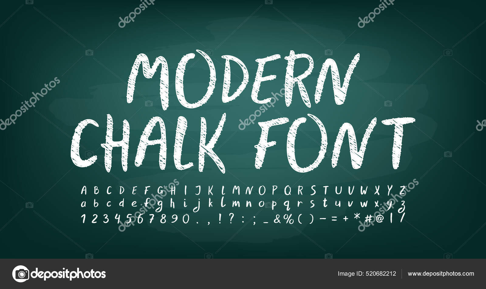 Белые меловые буквы алфавита и цифры на темнозеленой