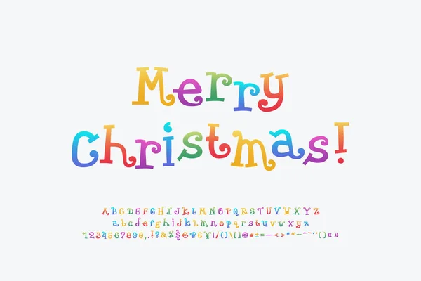 Dekoratives Banner Frohe Weihnachten mit lustigen bunten Buchstaben auf weißem Hintergrund. Mehrfarbige lockige Schrift — Stockvektor