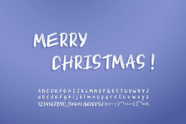 Moderne dekorative Banner Frohe Weihnachten mit handgeschriebenen Buchstaben realistischen Papierschnitt Stil auf Lavendel Farbverlauf Hintergrund — Stockvektor