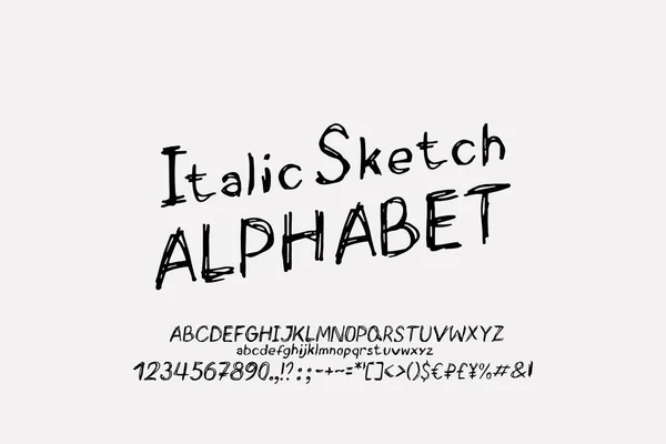 Hand Drawn Italic Sketch Typeface Black Color Original Font Doodle — Stock Vector