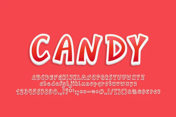 Emblema Vermelho Brilhante Candy Fonte Moderna Estilo Etiqueta Conjunto Alfabeto — Vetor de Stock