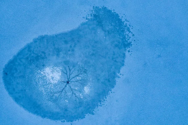 Aerial View Frozen Lake Abstract Blue Background Melting Ice Climate — Photo