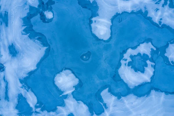 Aerial View Frozen Lake Abstract Blue Background Melting Ice Climate — Zdjęcie stockowe