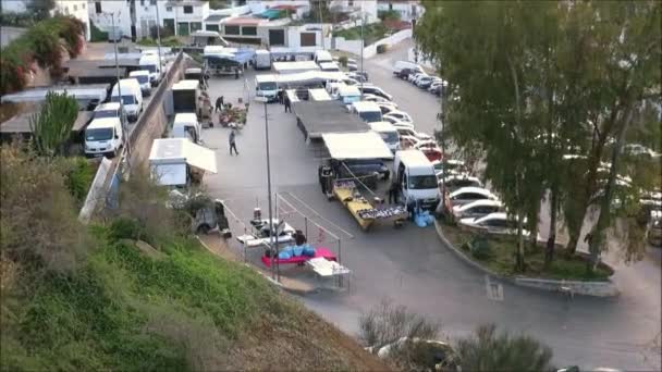 Alora Španělsko Října 2018 Držitelé Stánků Připravují Pondělní Trh Andalusii — Stock video