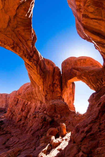 Double Arch Blue Sky Red Sandstone Arches National Park Moab — Stock Photo, Image