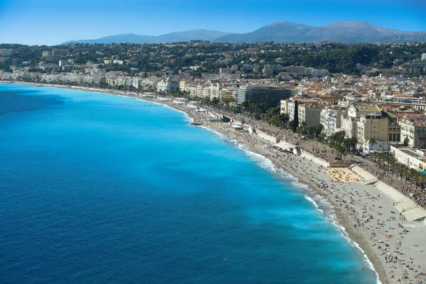 Promenade Des Anglais Beach Turquoise Blue Mediterranean Sea City Nice — Stock Photo, Image