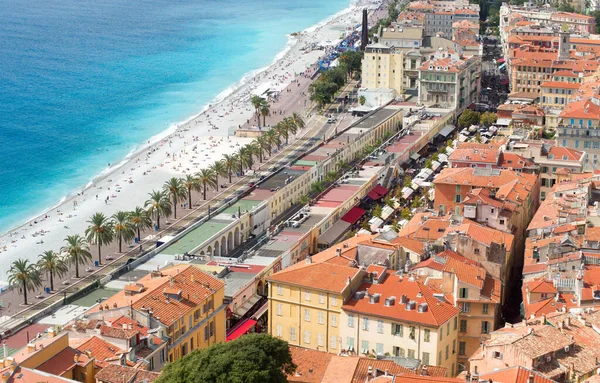 Vista Aérea Ciudad Playa Promenade Des Anglais Niza Ciudad Riviera — Foto de Stock