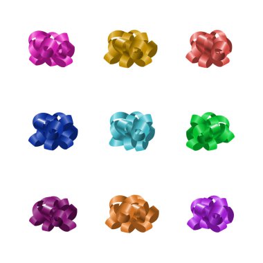 Set of different colored bows for decorating gift boxes isolated on white background, vector illustration.