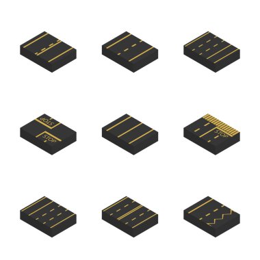 Üzerinde işaretler olan bir yol yatağı parçası. Düz 3D izometrik biçim, vektör illüstrasyonu.