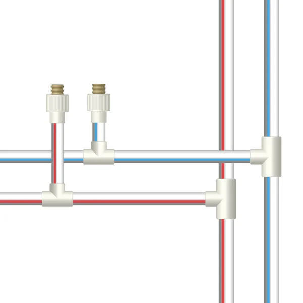 Tuyaux Plastique Pour Eau Chaude Froide Avec Raccords Vue Face — Image vectorielle