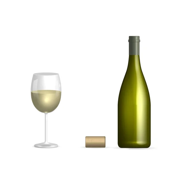 Bottle Glass Cork White Wine Front View Vector Illustration — Stock Vector