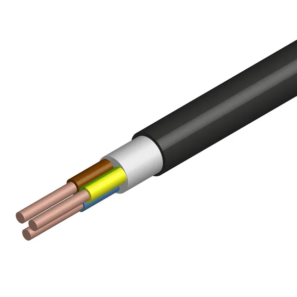 Rounded Cable Three Insulated Copper Conductors Isometric Style Vector Illustration — Image vectorielle