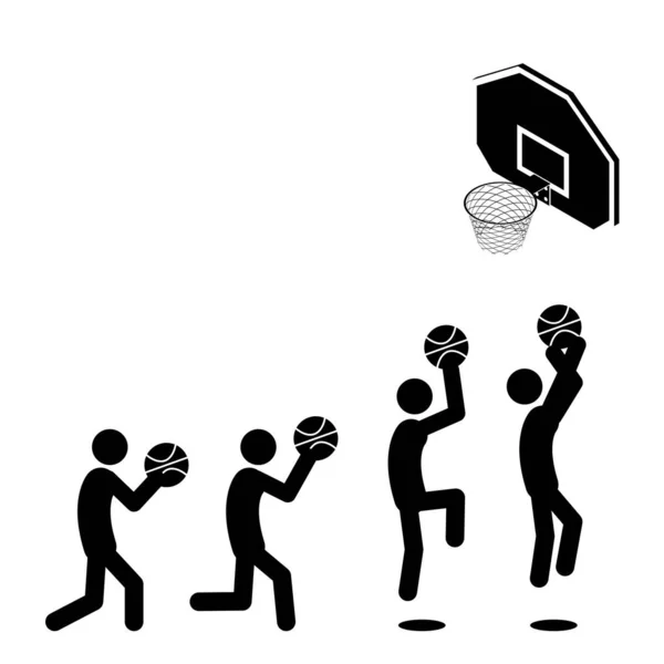 Conjunto Figuras Palo Jugando Baloncesto Sobre Fondo Blanco Estilo Plano — Archivo Imágenes Vectoriales