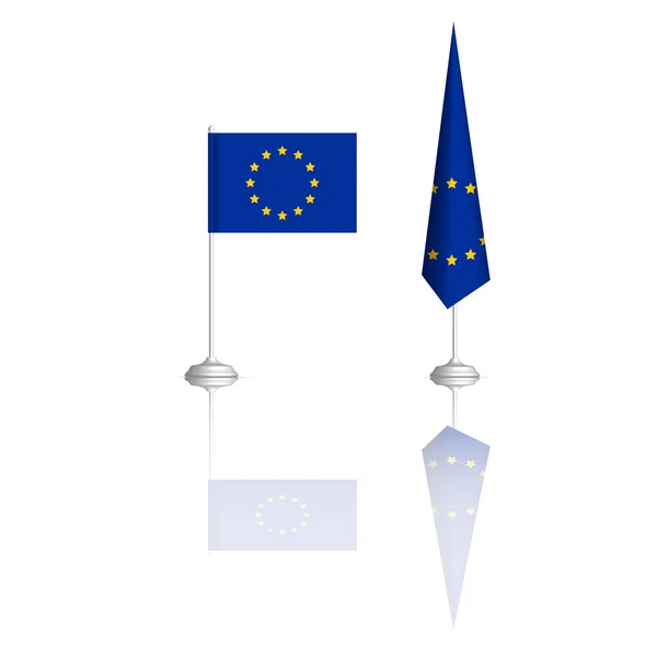Flagge Der Europäischen Union Zwei Versionen Mit Spiegelreflexion Frontansicht Vektorillustration — Stockvektor