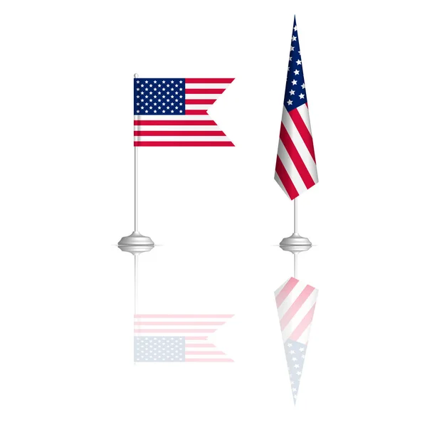 American Flag Two Versions Mirror Reflection Front View Vector Illustration — Stock Vector