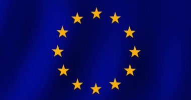 Waving, fabric flag with national symbols of the European Union, 4K animation.